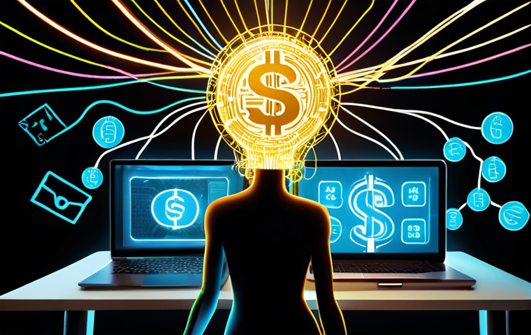 **Prompt 1: Transforming Knowledge into Digital Gold**
    "A vibrant, conceptual illustration depicting a stylized human head emitting glowing threads that intertwine and connect to various digital elements: laptops, smartphones displaying online courses, social media icons, and abstract money symbols (like gold coins or flowing currency). The overall image should convey the idea of unique knowledge being packaged and shared online, leading to tangible value and income. The setting is modern and dynamic, with a sense of connection and growth. Use bright, energetic colors and clear visual metaphors for digital content creation and monetization."